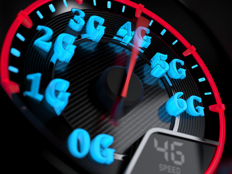 Wireless network speed concept, speedometer 4G evolution